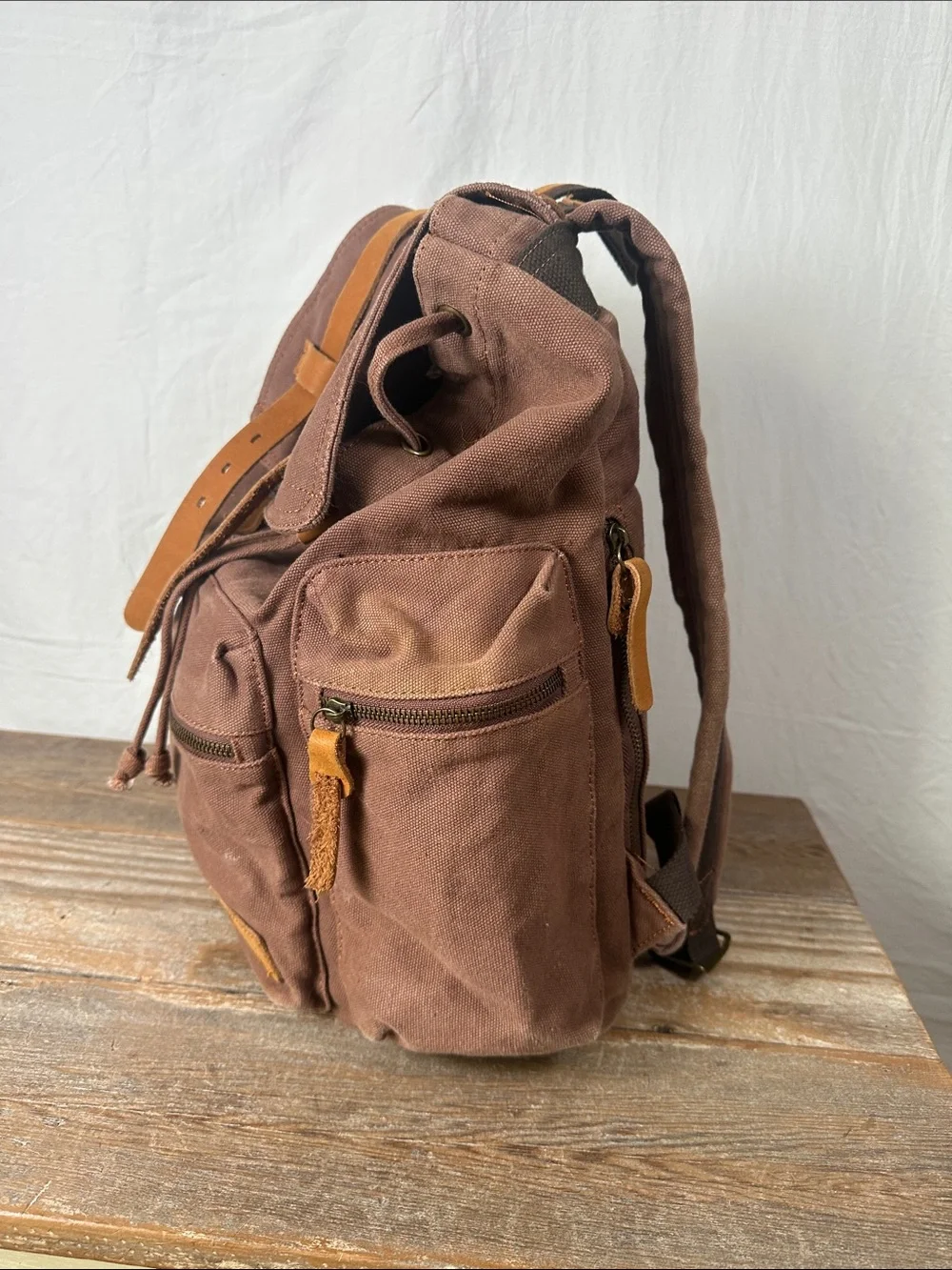 Canvas Brown Backpack with Tan Accents